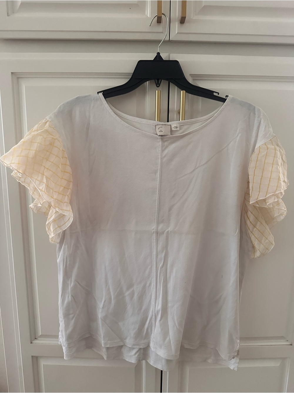 Anthropologie White Flutter Sleeve Top